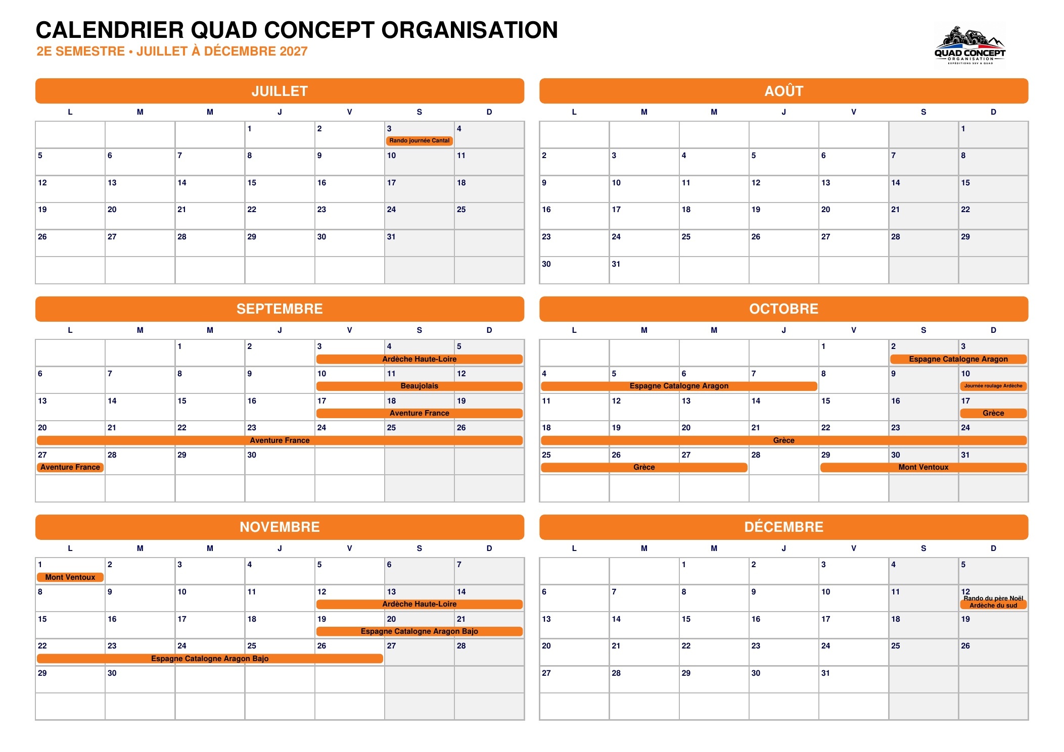 Calendrier Quad Concept Organisation 2027 — deuxième partie
